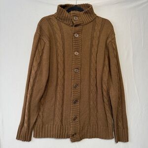 PJ Paul Jones Mens Cable Knit Cardigan Medium Brown Academia Preppy Cottagecore